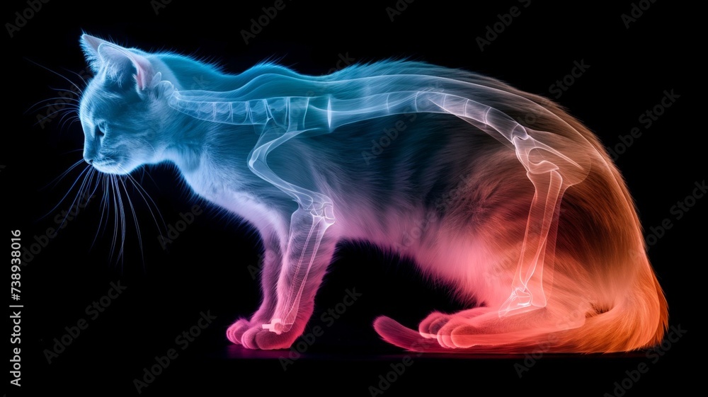 Feline X-Ray: Side View of Cat in Gradient Colors
