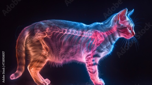 Feline X-Ray  Side View of Cat in Gradient Colors