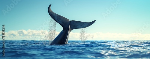 Part of a large shark tail against an ocean background © NK