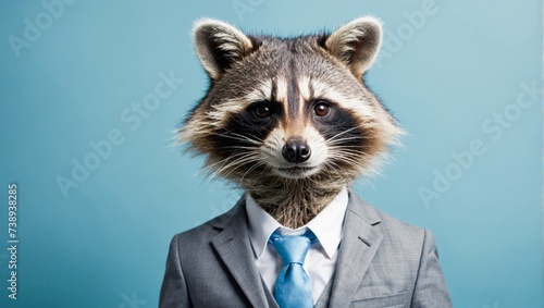 animal friendly wolf concept Anthropomorphic wearing suit formal business suit portrait shot on plain on bright color wall