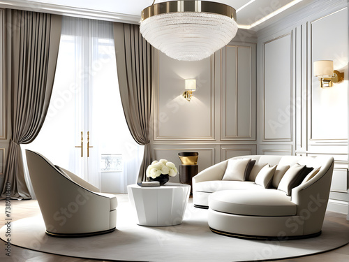 Elegant Armchair with a white sofa in Inviting Interior - Generative AI