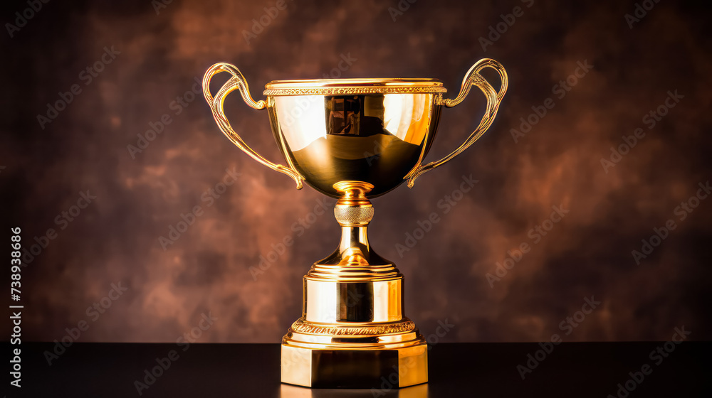 Glittering golden champion cup on display, symbolizing victory and excellence in a prestigious competition or event. Glittering golden champion cup on display, symbolizing victory and excellence in a prestigious competition or event.