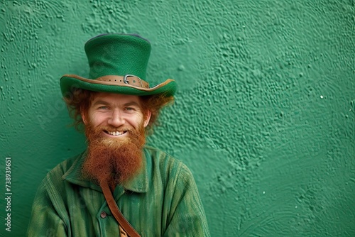 Portrait of an Irish man with red hair and beard celebrating St. Patrick's Day. © Simon