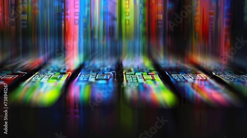 colored barcodes on black background, 16:9 photo