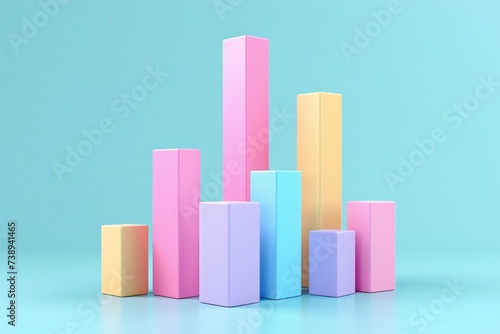 Three dimensional render of pastel colored bar graph
