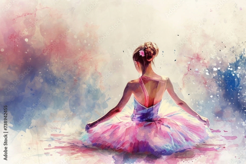 a painting of a ballerina in a colurful tutu - obrazy, fototapety, plakaty 