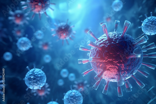 futuristic style red coronavirus particles, scientific illustrations