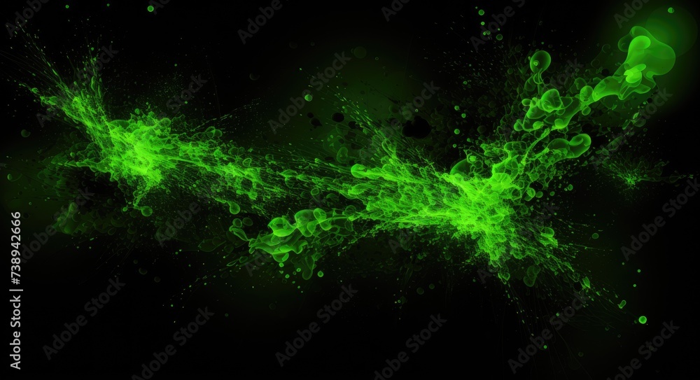 Green Splatter Paint. A Digital Illustration of an Abstract Background with Bright Neon Green