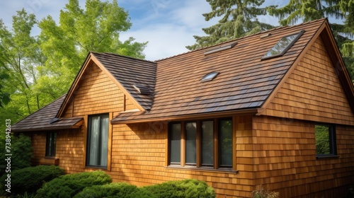 Modern Home with Cedar Shake Roof - Beautiful Summer Exterior View of Residential Property Ideal