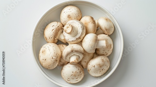 Circular Arrangement of Button Mushroom Delicacy on White Plate