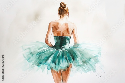 a painting of a ballerina in a turquoise tutu © Anna