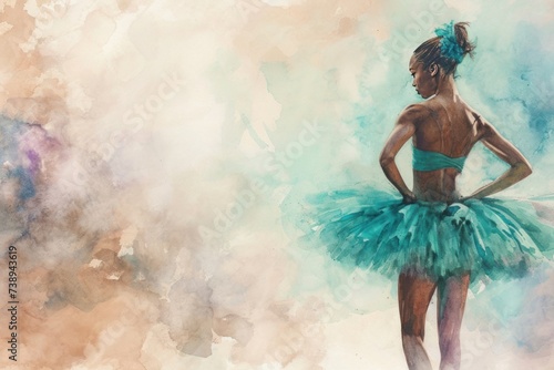 a painting of a ballerina in a turquoise tutu
