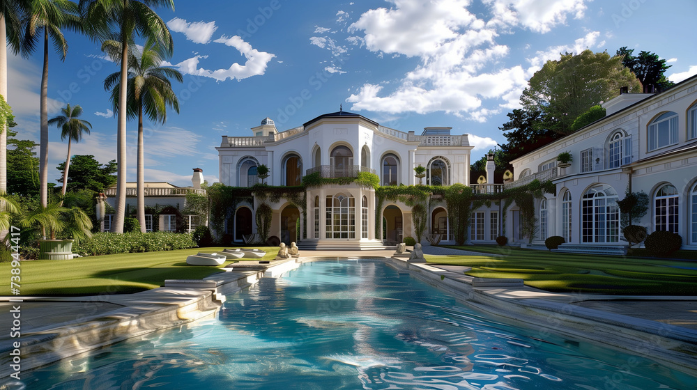 Modern Luxury Real Estate Mansion Castle Courtyard 