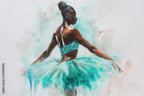 a painting of a ballerina in a turquoise tutu