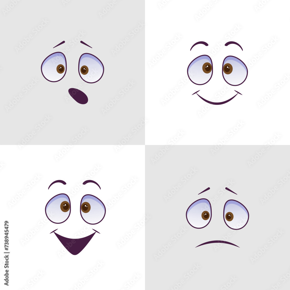cartoon mascot characters funny faces. old animation eyes and mouths elements. Vintage comic smile for logo vector set. caricatures with happy and cheerful emotions