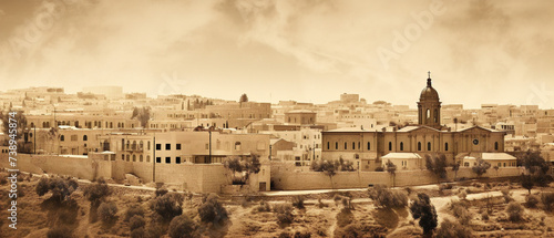 "A nostalgic sepia-toned photograph capturing the timeless beauty of an ancient city in vintage style."
