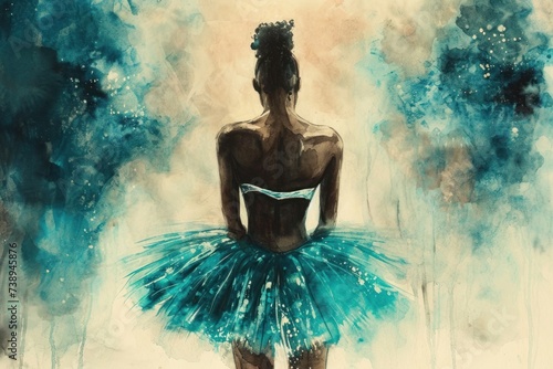 a painting of a ballerina in a turquoise tutu