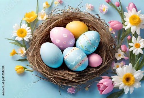 Easter joy with an arrangement of decorative eggs nestled in a nest
