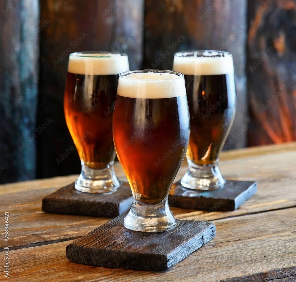 Beer glasses isolated on bar background Beer glasses isolated on bar background