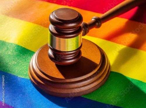LGBT Rights concept. Rights of gay, lesbian, transsexual, nonbinary community. Judge\'s gavel on LGBT Flag. Justice, Equity and Law in order to defend the rights of the sexual and gender diversity.