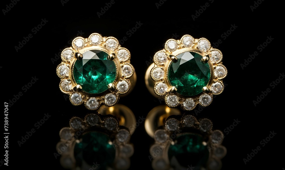 jewelry earrings with green emerald isolated on black background jewelry earrings with green emerald isolated on black background