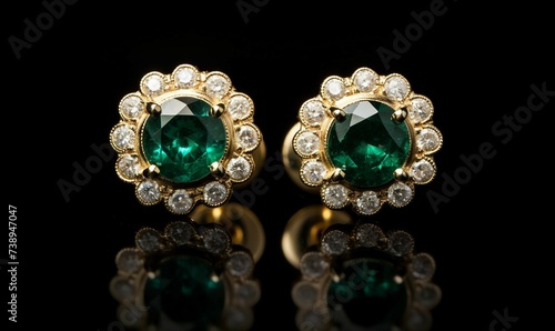 jewelry earrings with green emerald isolated on black background © Digital Waves