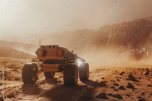 A rover navigating the rocky terrain of Mars a remote explorer in search of lifes signatures photo