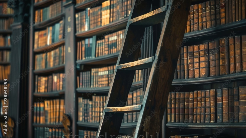 Obraz premium Old Library Bookshelves with Ladder