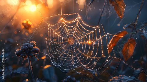 Intricate Spider Web with Morning Dew - Close-Up Wallpaper