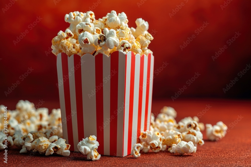 Mouth-watering Popcorn Serving: Brightness on a Red Background