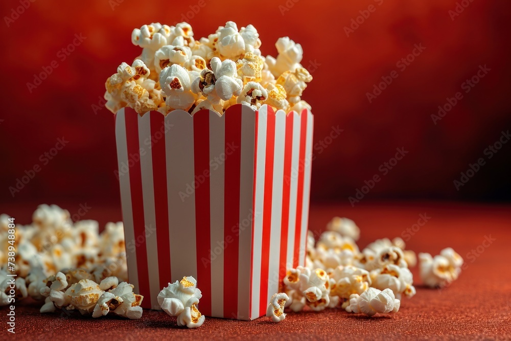 Mouth-watering Popcorn Serving: Brightness on a Red Background Mouth-watering Popcorn Serving: Brightness on a Red Background
