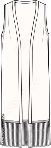 Women's Fringe Hem Vest. Technical fashion vest illustration. Front, off white color. Women's CAD mock-up.