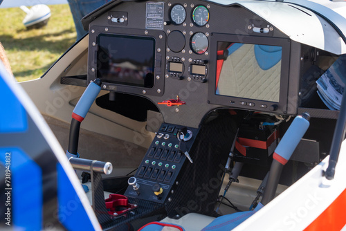 Modern two-seater small helicopter cockpit photo