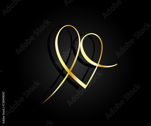 Golden twin heart shape in vintage style