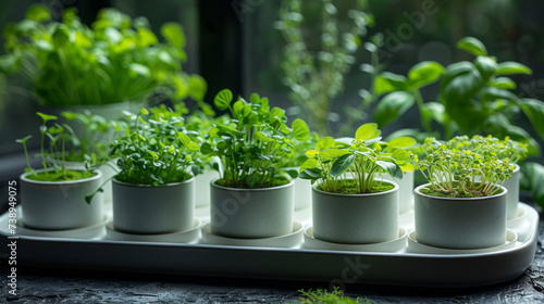 Vibrant Green Plantlets in White Containers photo
