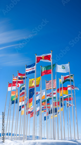 Unity in Diversity - Flags of Various Countries Unfurled Against the Clear Blue Sky 