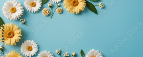 A banner made of flowers for a greeting card template for a wedding  or a women s holiday. A composition with space to copy and its own text.