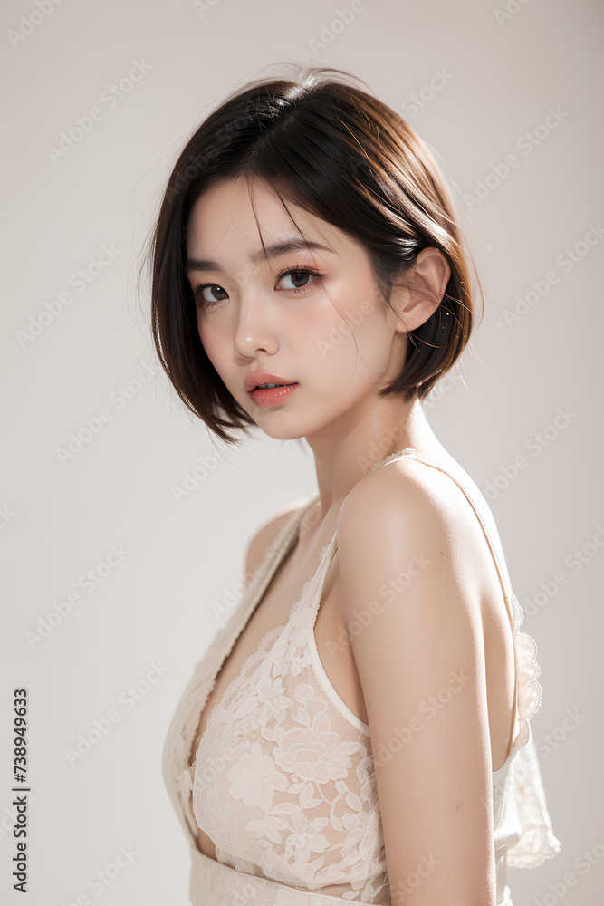 Gorgeous Asian Young Female Model - Fashion or Cosmetics Model - Surreal Beauty with Perfect Fine Features - Beautiful Smooth Hair