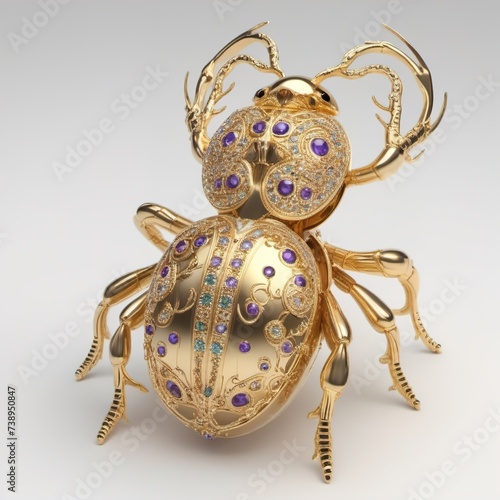 Luxurious Beetle made of gold with precious stones, jewelry. photo