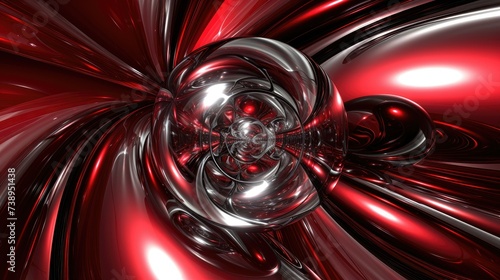 Abstract red and silver metallic swirl design with a glossy finish, suitable for backgrounds or wallpapers.