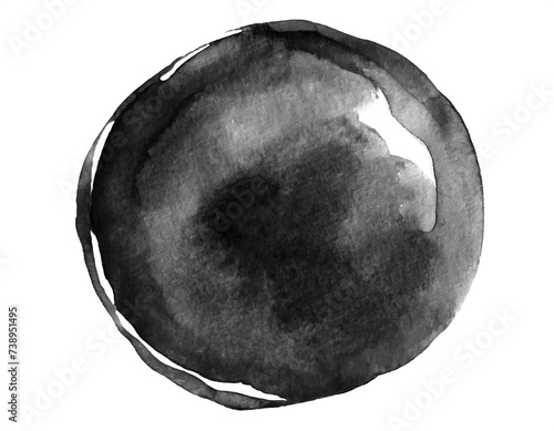 Schwarzer Wasserfarben Kreis isoliert auf weißen Hintergrund, Freisteller