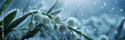 Lilly of the valley frozen in the snow