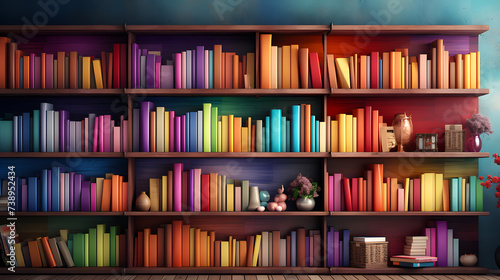 Bookshelf with colorful rainbow folders