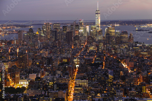 Panoramic view from the Empire state building with midtown Manhattan in afternoon light.