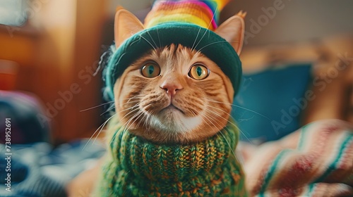 Lucky Leprechaun Cat with Rainbow for St. Patrick's