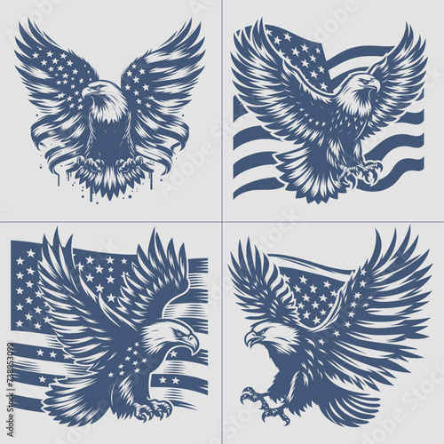 Eagle With American Flag Vector , 4th of July vector File