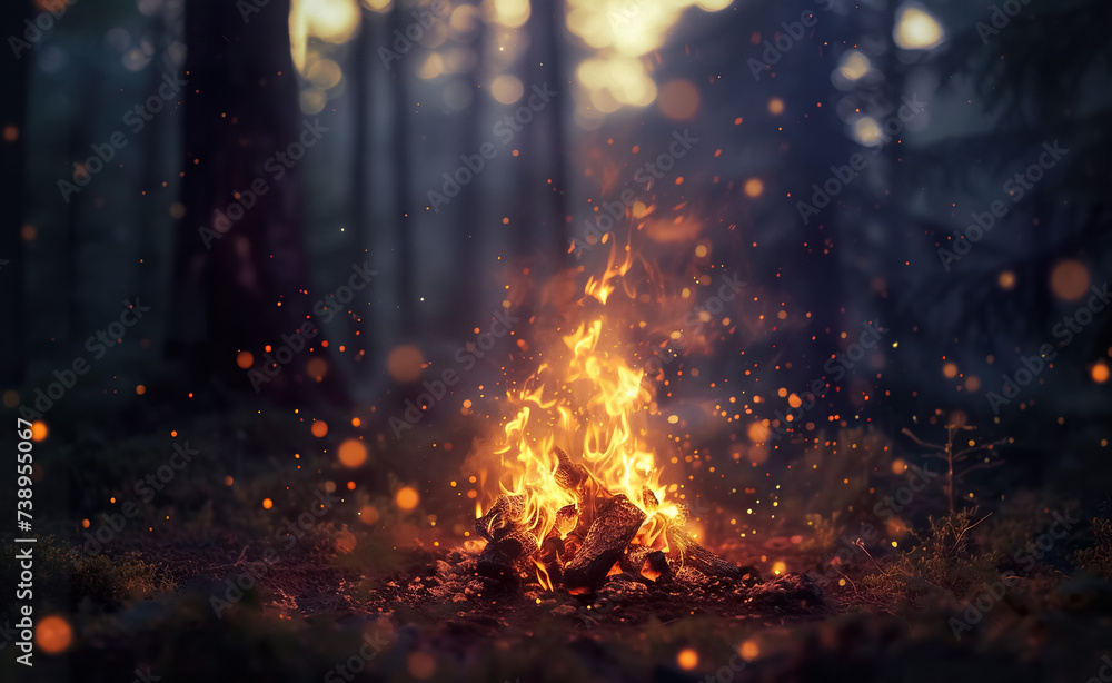 cozy fireplace at forest, fire at night campsite cozy fireplace at forest, fire at night campsite