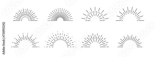 Sunbursts, explosion effects, vintage doodles set isolated. Geometric design elements PNG