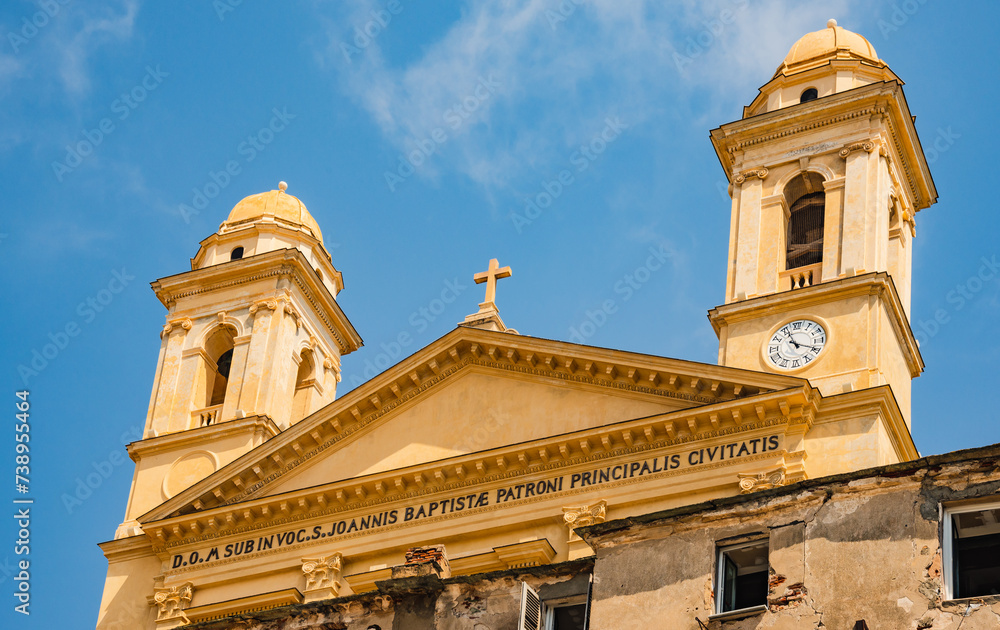 Bastia view of the Church of Saint John the Baptist in Porto Vecchio, Corsica island, France.