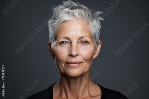 Portrait of a mature woman with silver hair. 